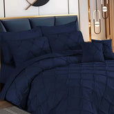 3 Pcs Pintuck Duvet Set -  Navy Blue